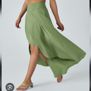 HALARA Olive Green High-Low Ruffle Skirt